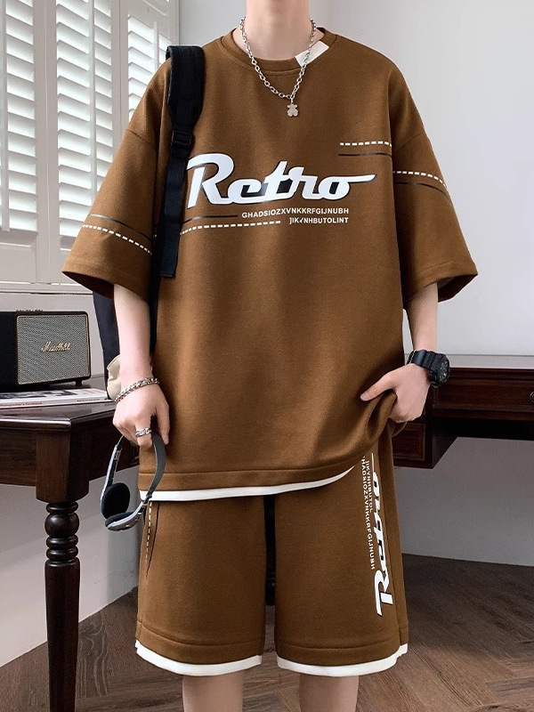 Men's Summer Casual Tracksuit, Trendy Plus Size Short Sleeve Top & Shorts, Stylish Outfit for Teens