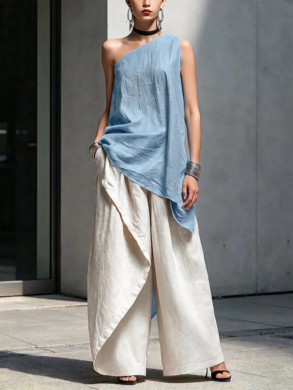 2026 Spring & Summer New Arrival Women's Asymmetric One-shoulder Linen Cotton Top, Loose Casual Versatile T-shirt